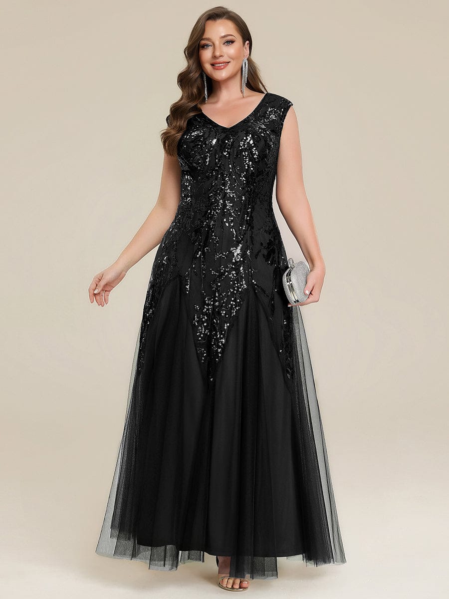 Embroidered Sequin Cap Sleeve Dress #color_Black