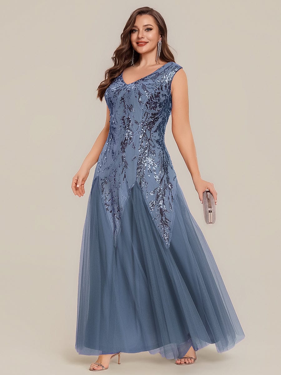 Embroidered Sequin Cap Sleeve Dress #color_Dusty Blue