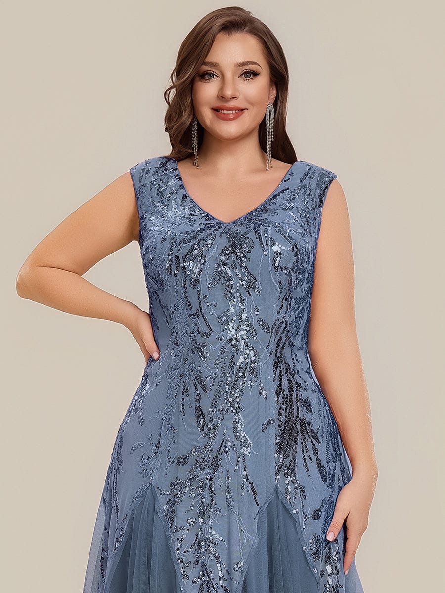 Embroidered Sequin Cap Sleeve Dress #color_Dusty Blue