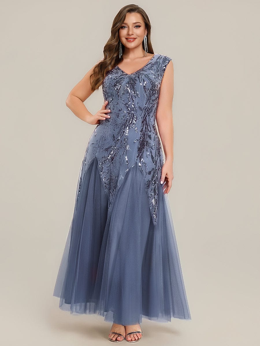 Embroidered Sequin Cap Sleeve Dress #color_Dusty Blue