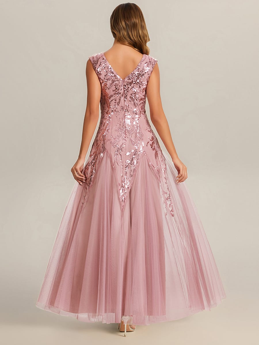 Embroidered Sequin Cap Sleeve Dress #color_Dusty Rose