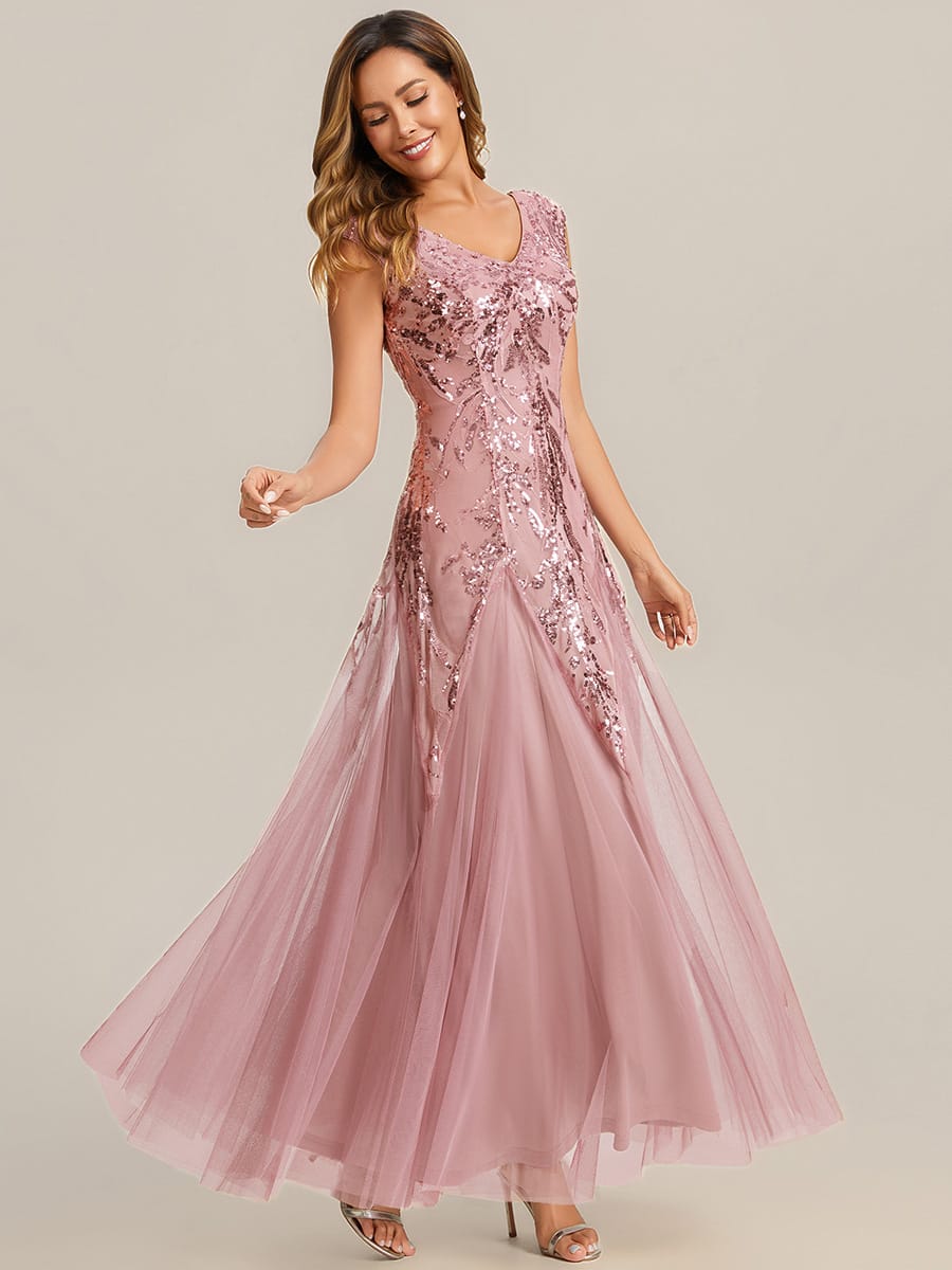 Embroidered Sequin Cap Sleeve Dress #color_Dusty Rose