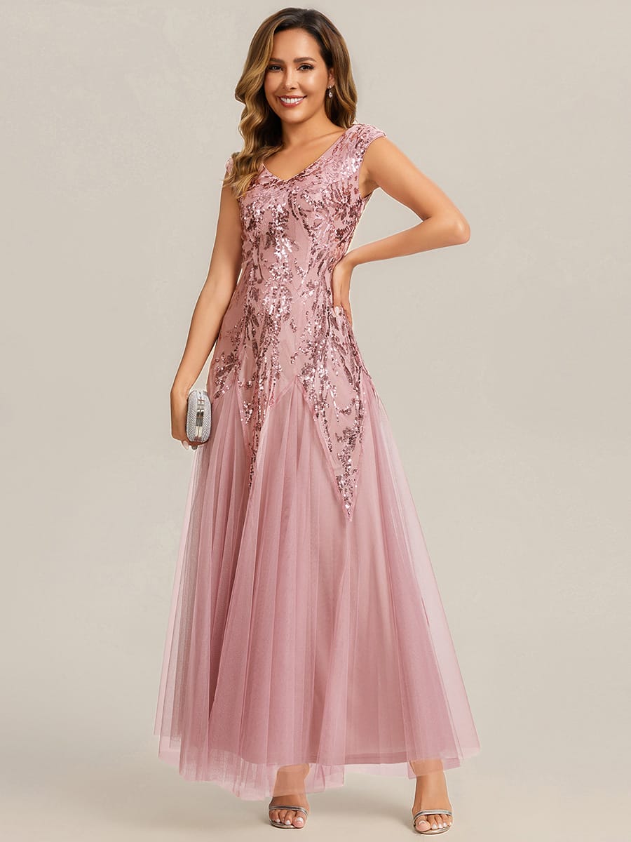 Embroidered Sequin Cap Sleeve Dress #color_Dusty Rose