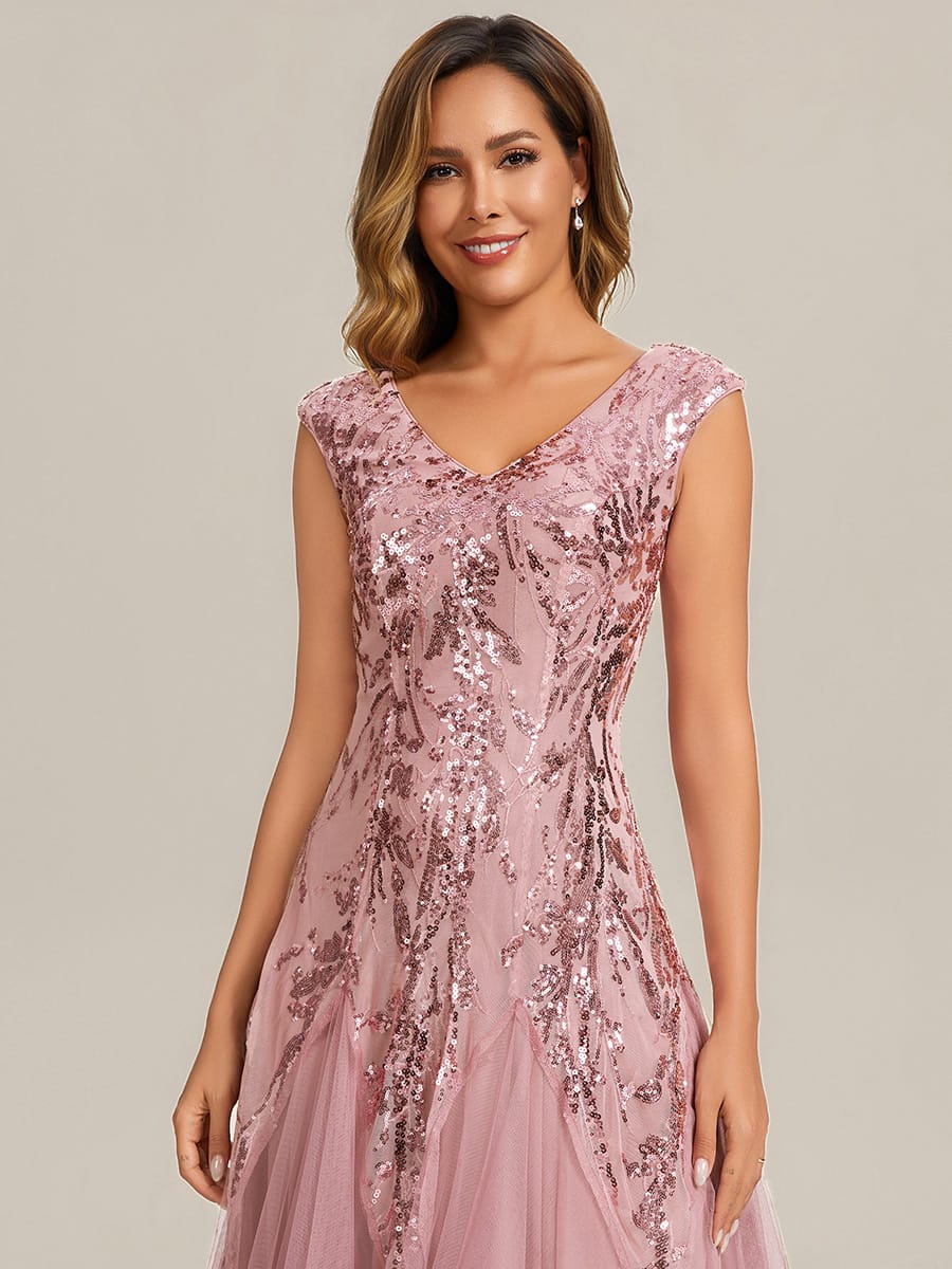 Embroidered Sequin Cap Sleeve Dress #color_Dusty Rose