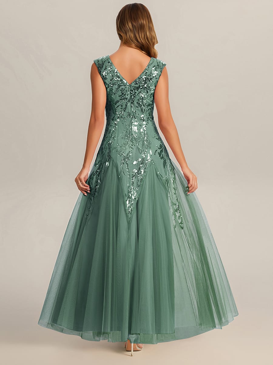Embroidered Sequin Cap Sleeve Dress #color_Eucalyptus Green