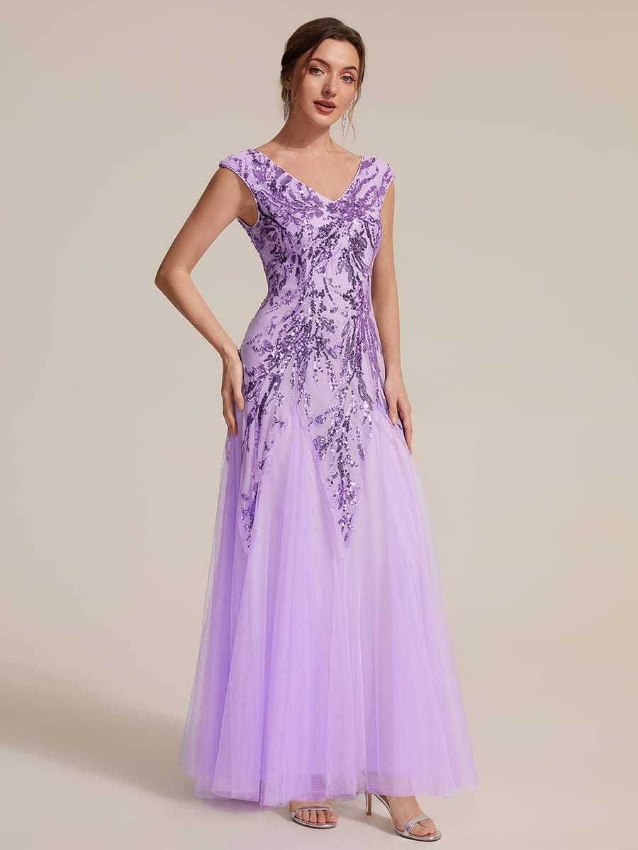 Embroidered Sequin Cap Sleeve Dress #color_Frosted Lilac