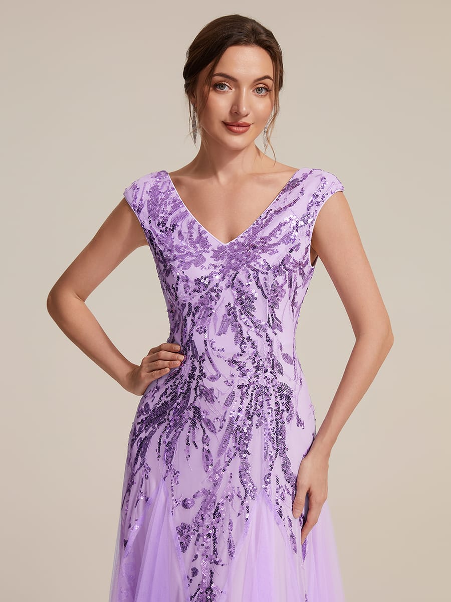 Embroidered Sequin Cap Sleeve Dress #color_Frosted Lilac
