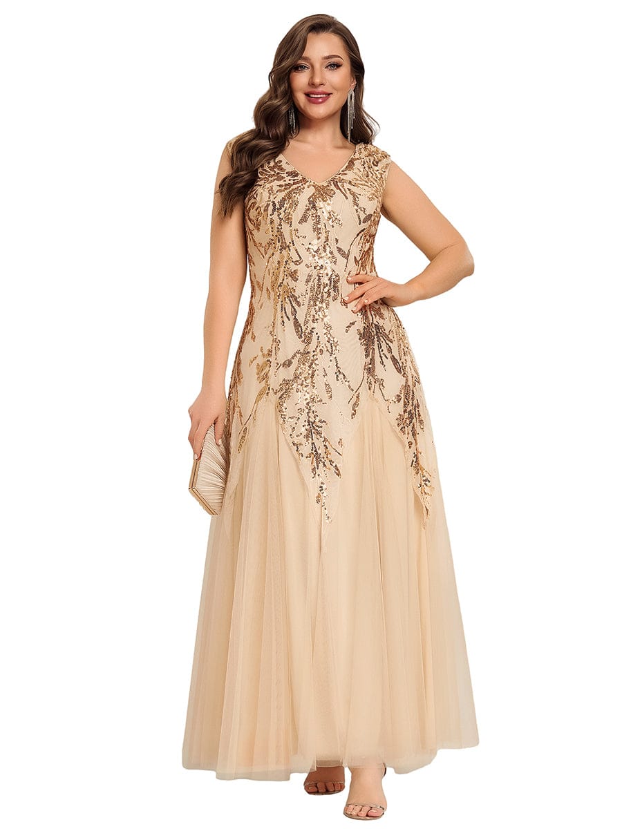 Embroidered Sequin Cap Sleeve Dress #color_Gold