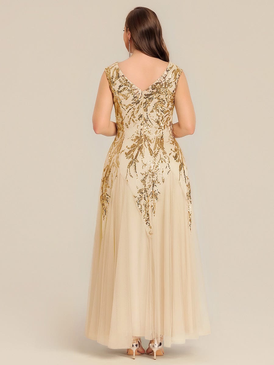 Embroidered Sequin Cap Sleeve Dress #color_Gold