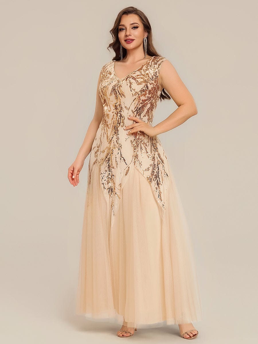 Embroidered Sequin Cap Sleeve Dress #color_Gold