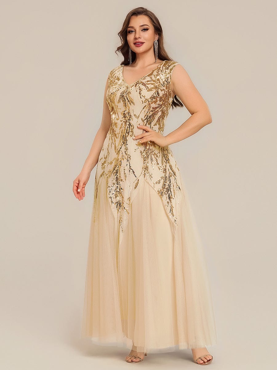 Embroidered Sequin Cap Sleeve Dress #color_Gold