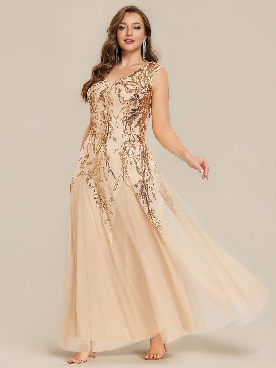 Embroidered Sequin Cap Sleeve Dress #color_Gold