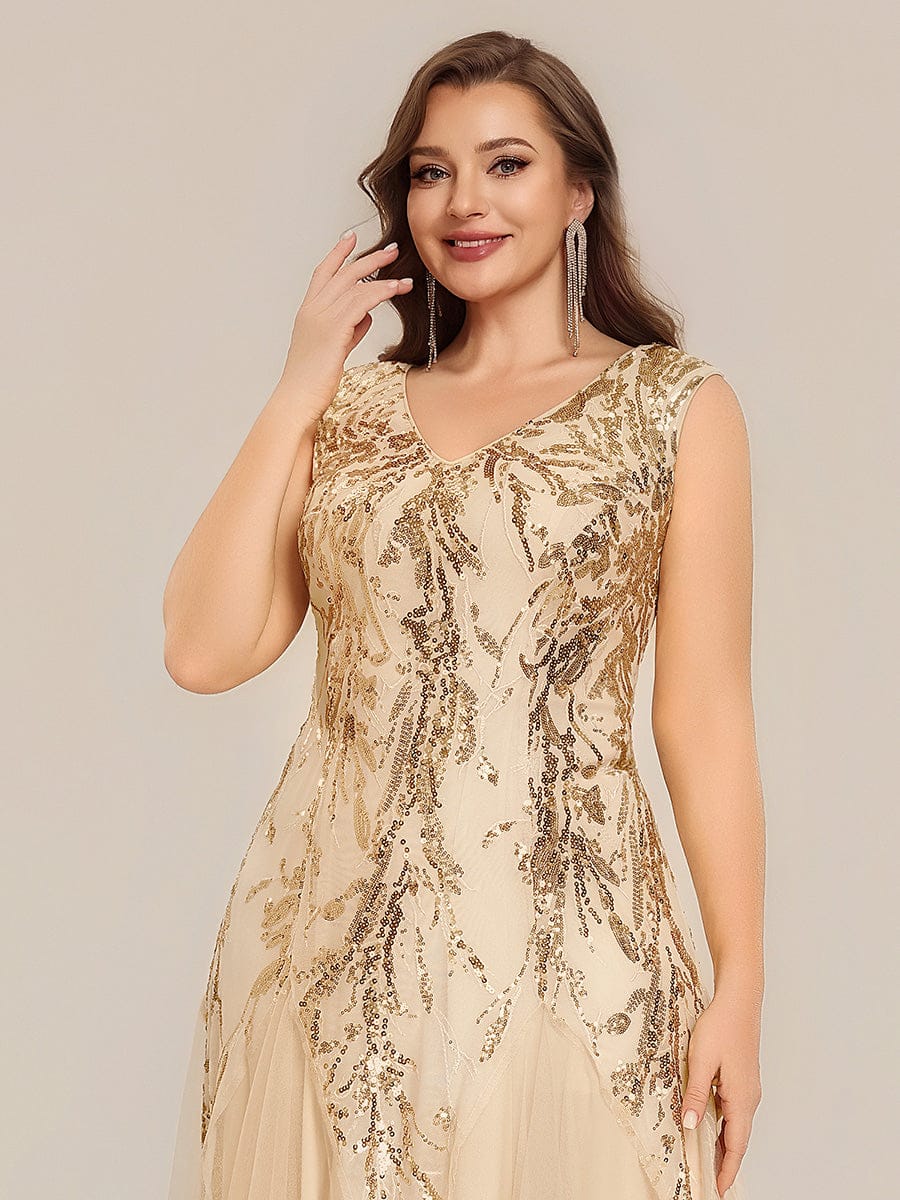 Embroidered Sequin Cap Sleeve Dress #color_Gold