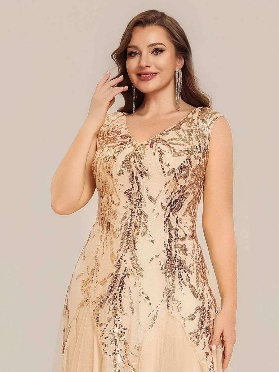 Embroidered Sequin Cap Sleeve Dress #color_Gold