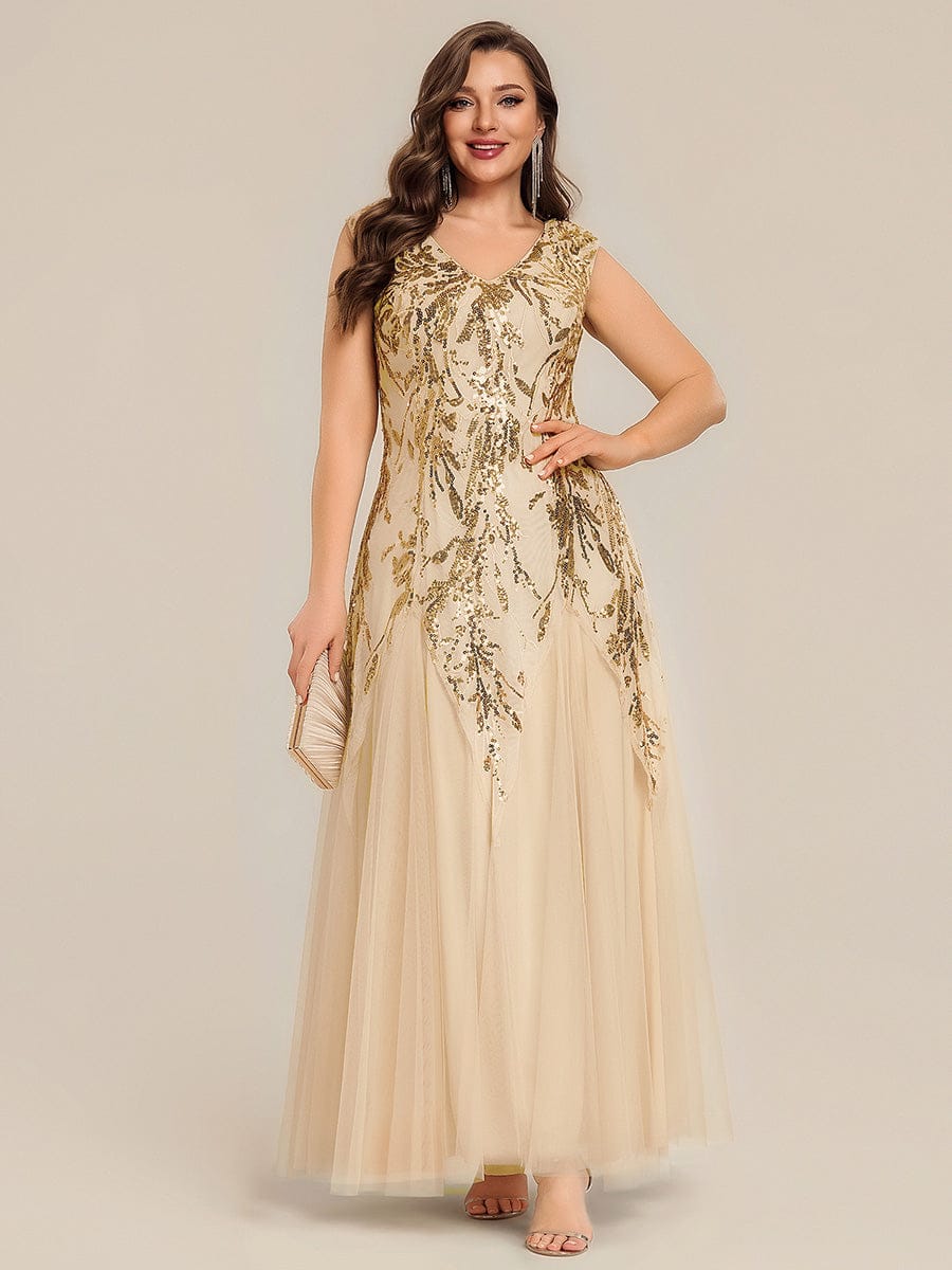 Embroidered Sequin Cap Sleeve Dress #color_Gold