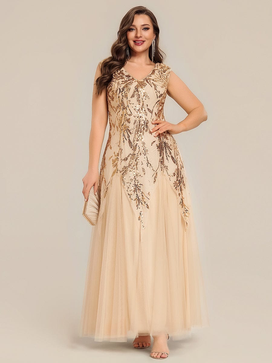 Embroidered Sequin Cap Sleeve Dress #color_Gold