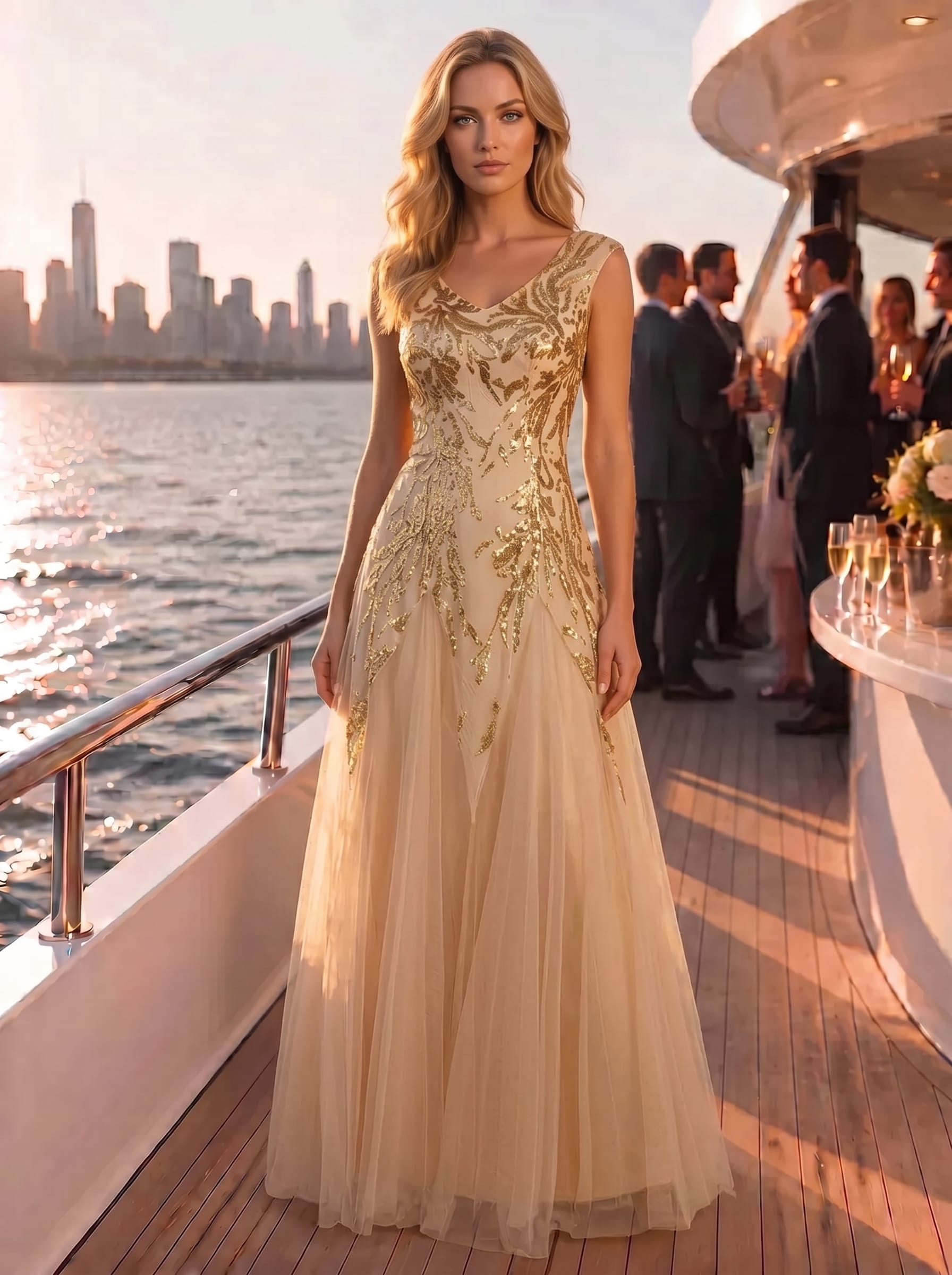 Embroidered Sequin Cap Sleeve Dress #color_Gold
