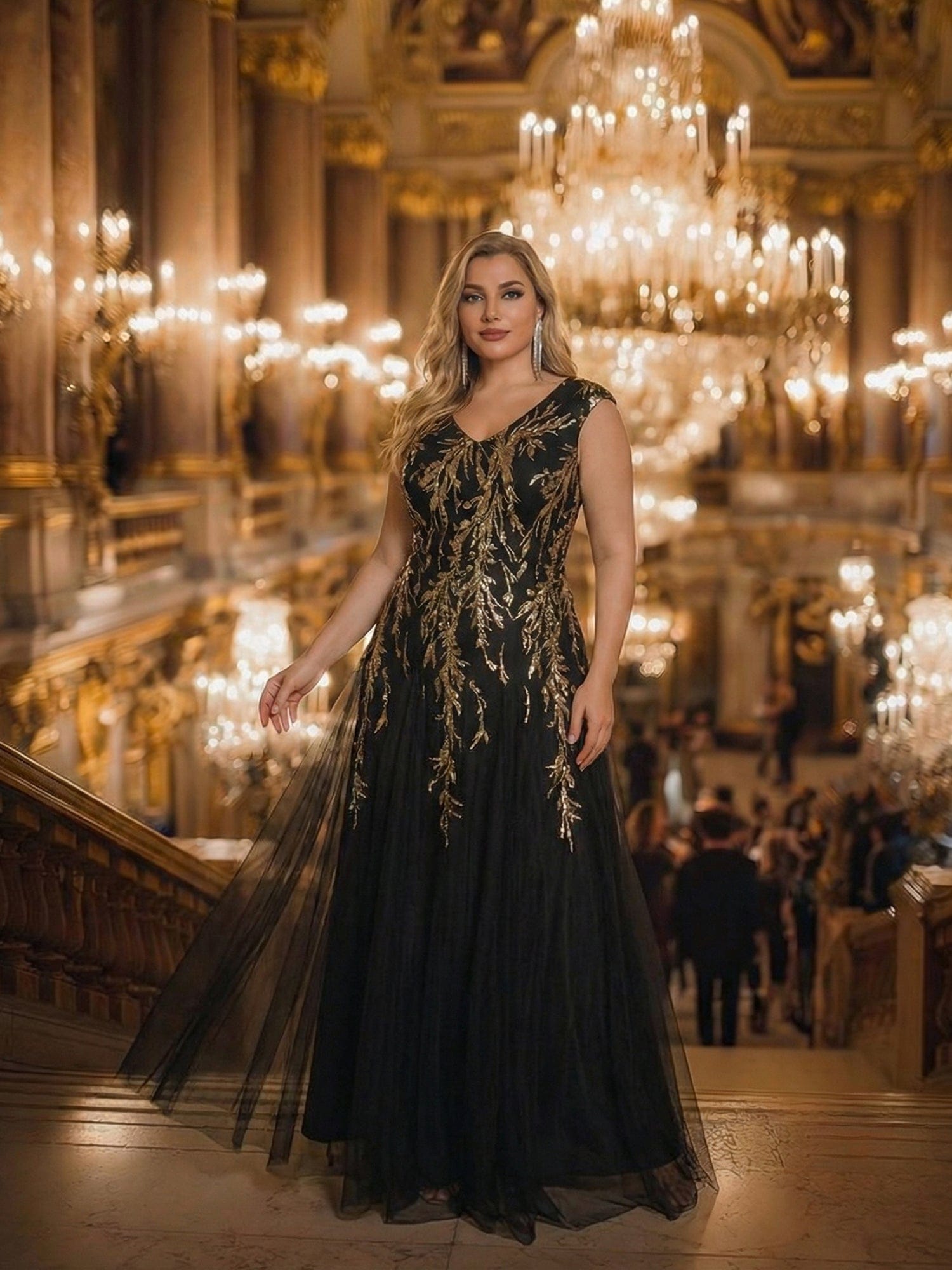 Embroidered Sequin Cap Sleeve Dress #color_Black & Gold