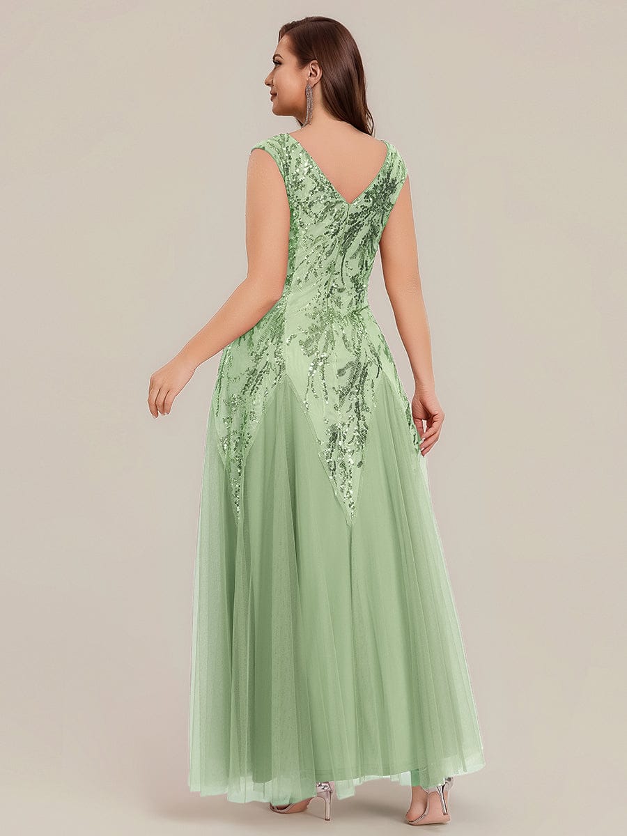 Embroidered Sequin Cap Sleeve Dress #color_Mint Green