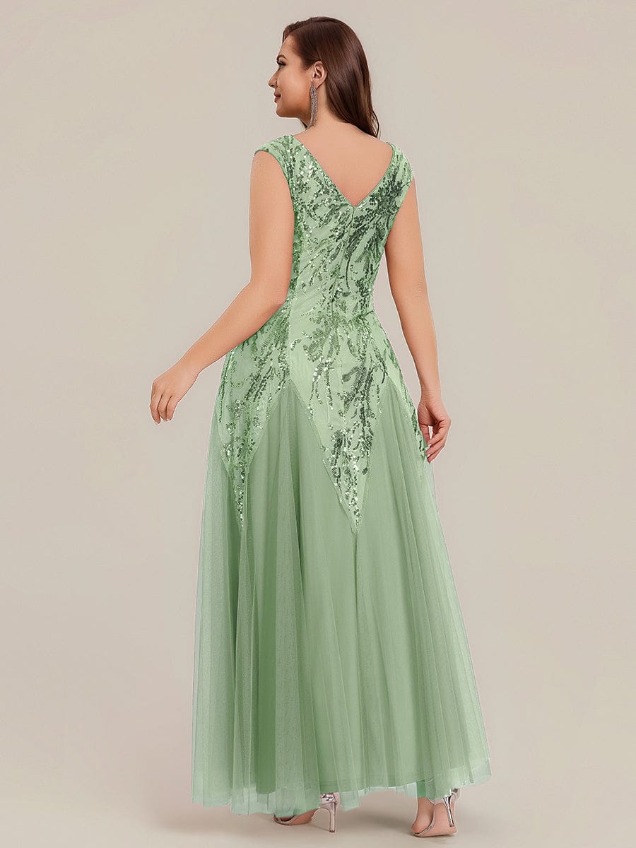 Embroidered Sequin Cap Sleeve Dress #color_Mint Green