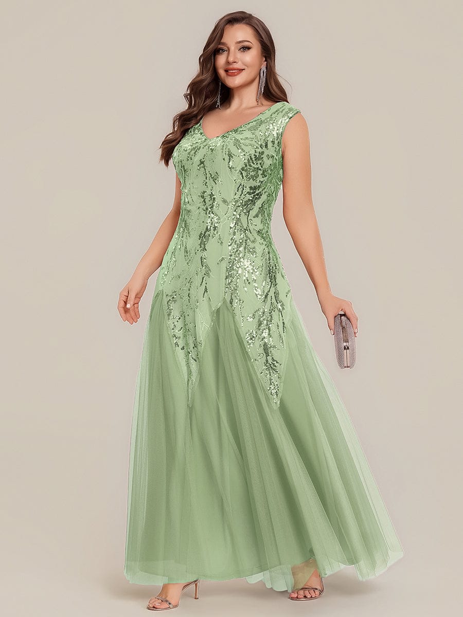 Embroidered Sequin Cap Sleeve Dress #color_Mint Green