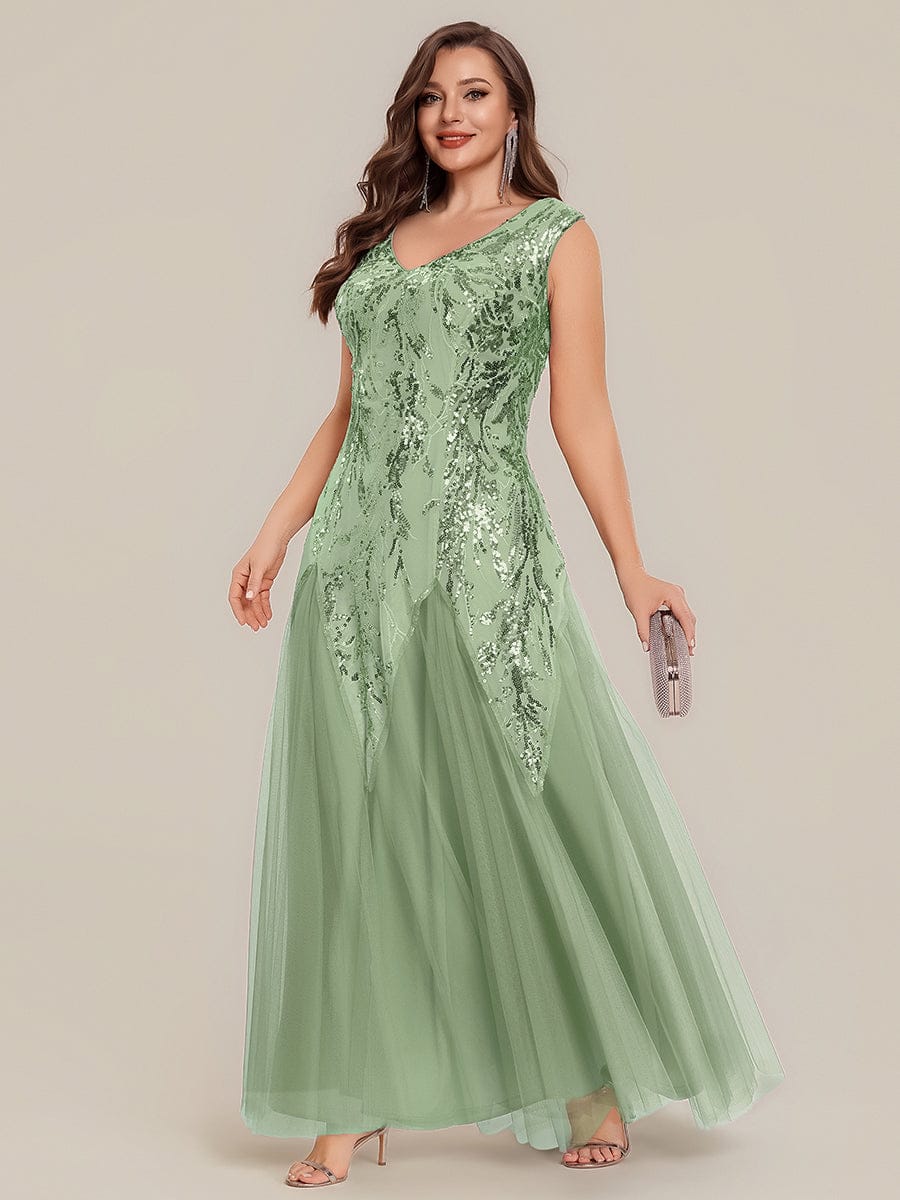 Embroidered Sequin Cap Sleeve Dress #color_Mint Green