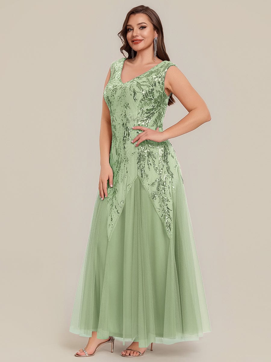 Embroidered Sequin Cap Sleeve Dress #color_Mint Green