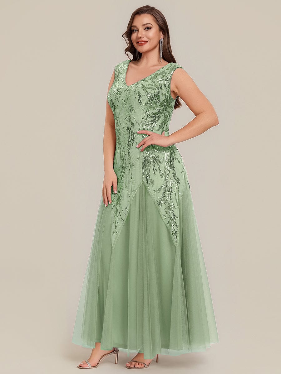 Embroidered Sequin Cap Sleeve Dress #color_Mint Green