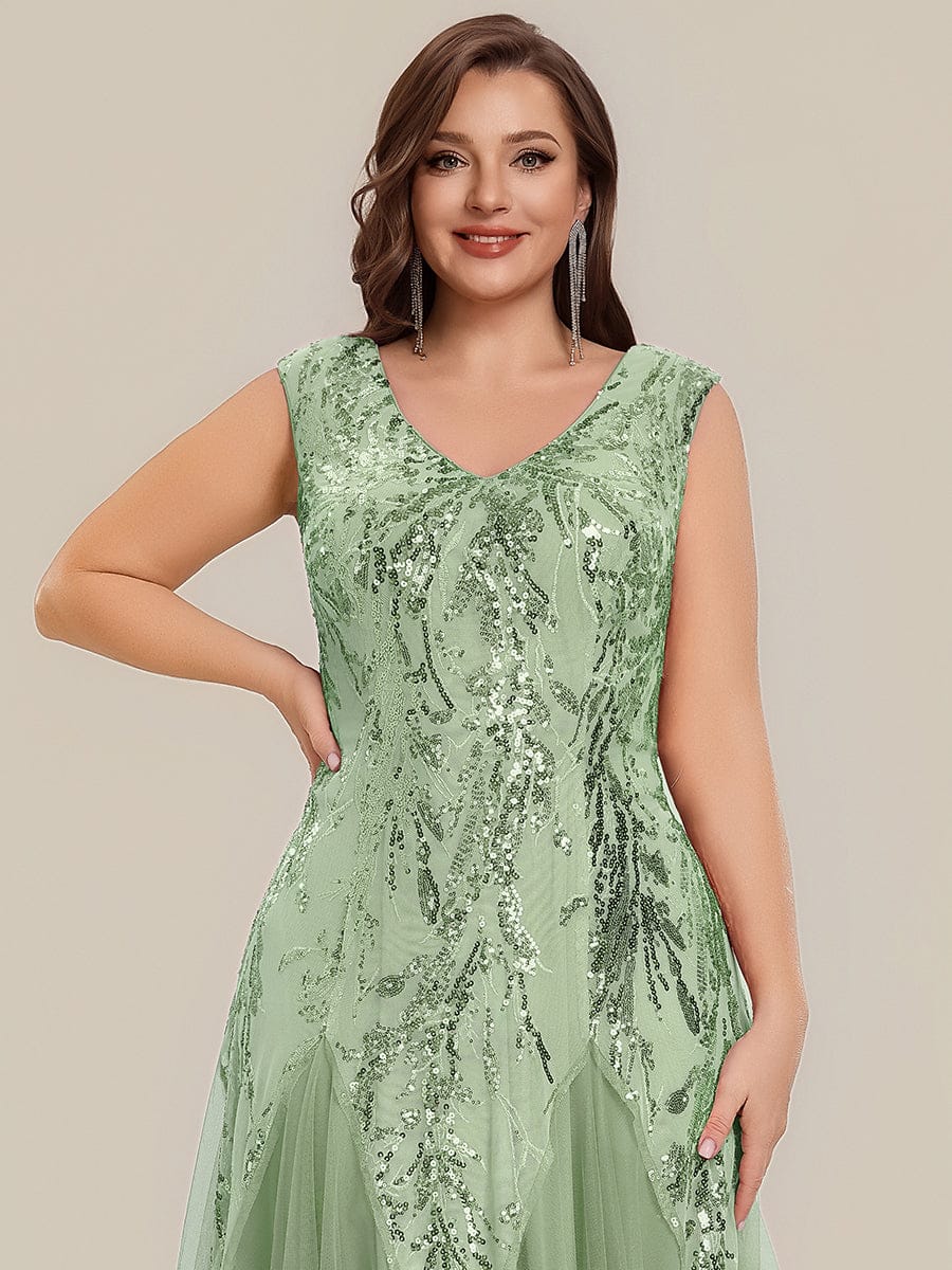 Embroidered Sequin Cap Sleeve Dress #color_Mint Green