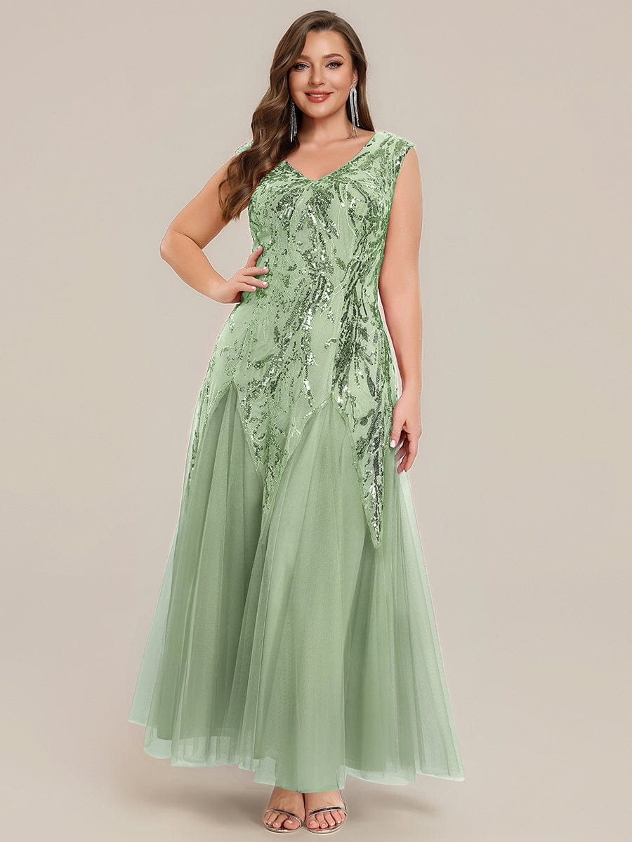 Embroidered Sequin Cap Sleeve Dress #color_Mint Green