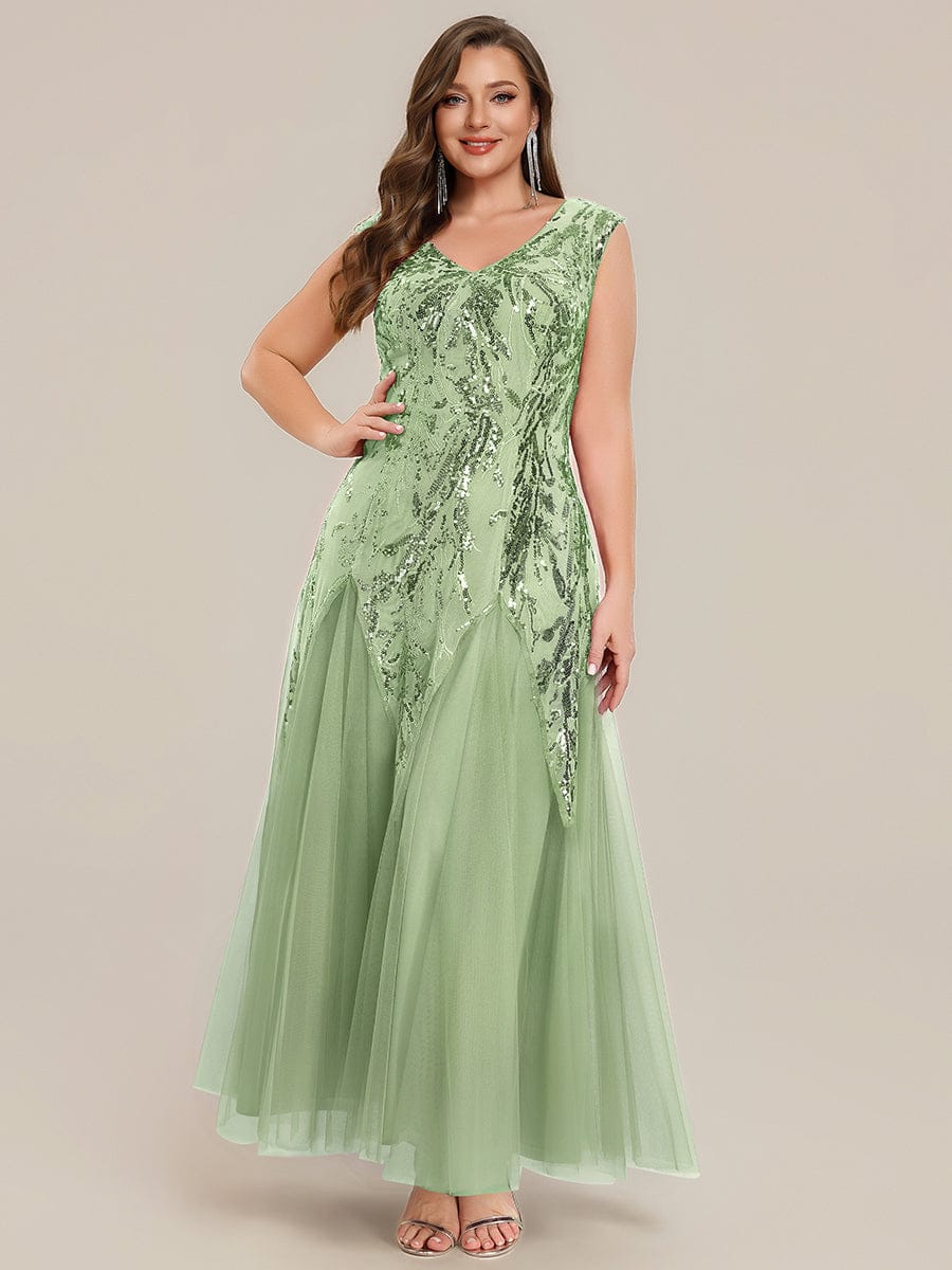Embroidered Sequin Cap Sleeve Dress #color_Mint Green