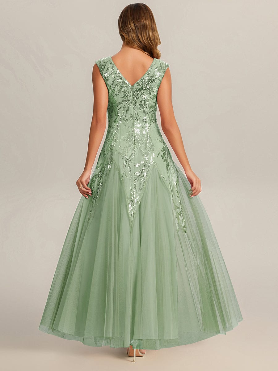 Embroidered Sequin Cap Sleeve Dress #color_Mint Green