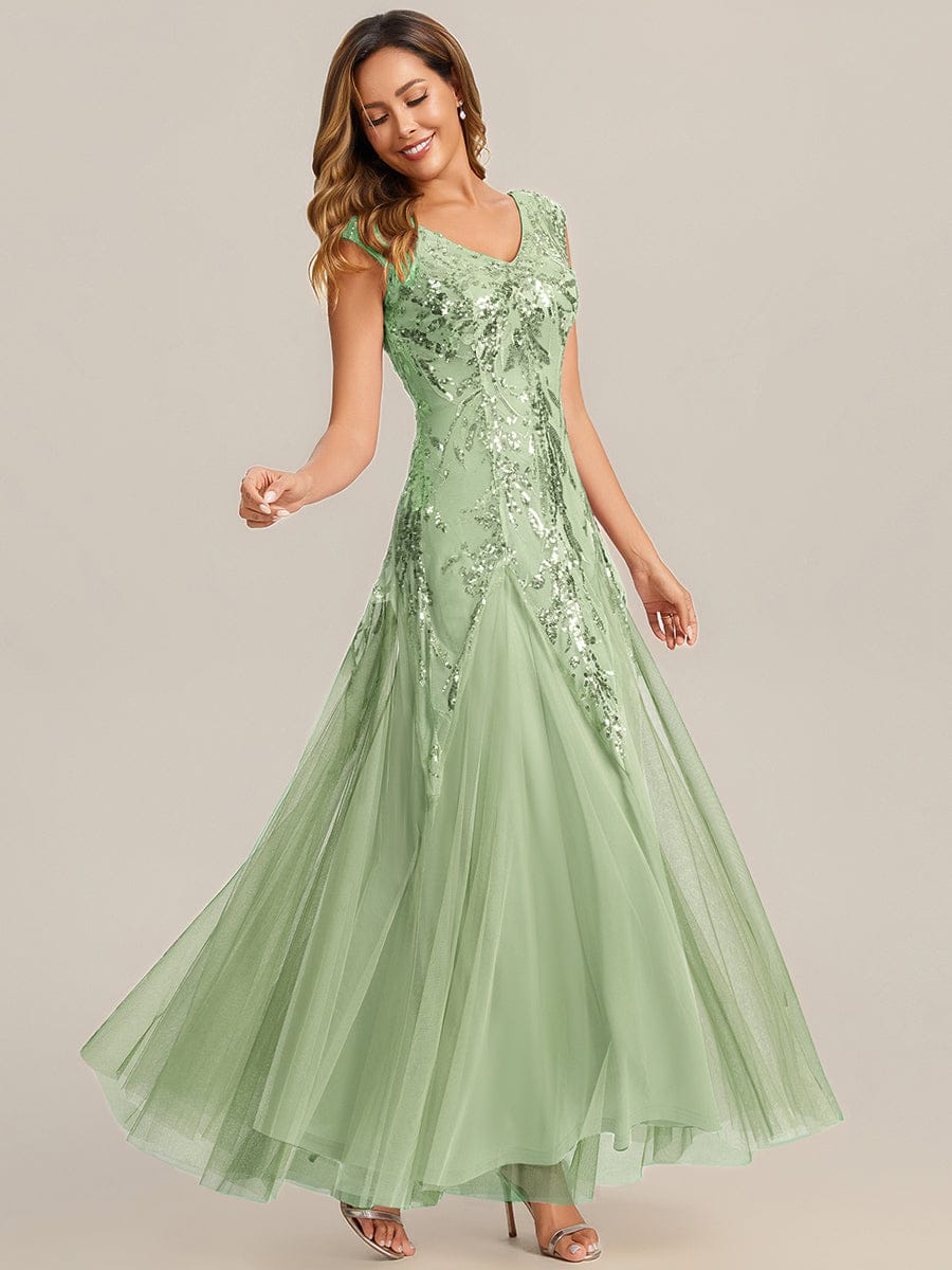Embroidered Sequin Cap Sleeve Dress #color_Mint Green