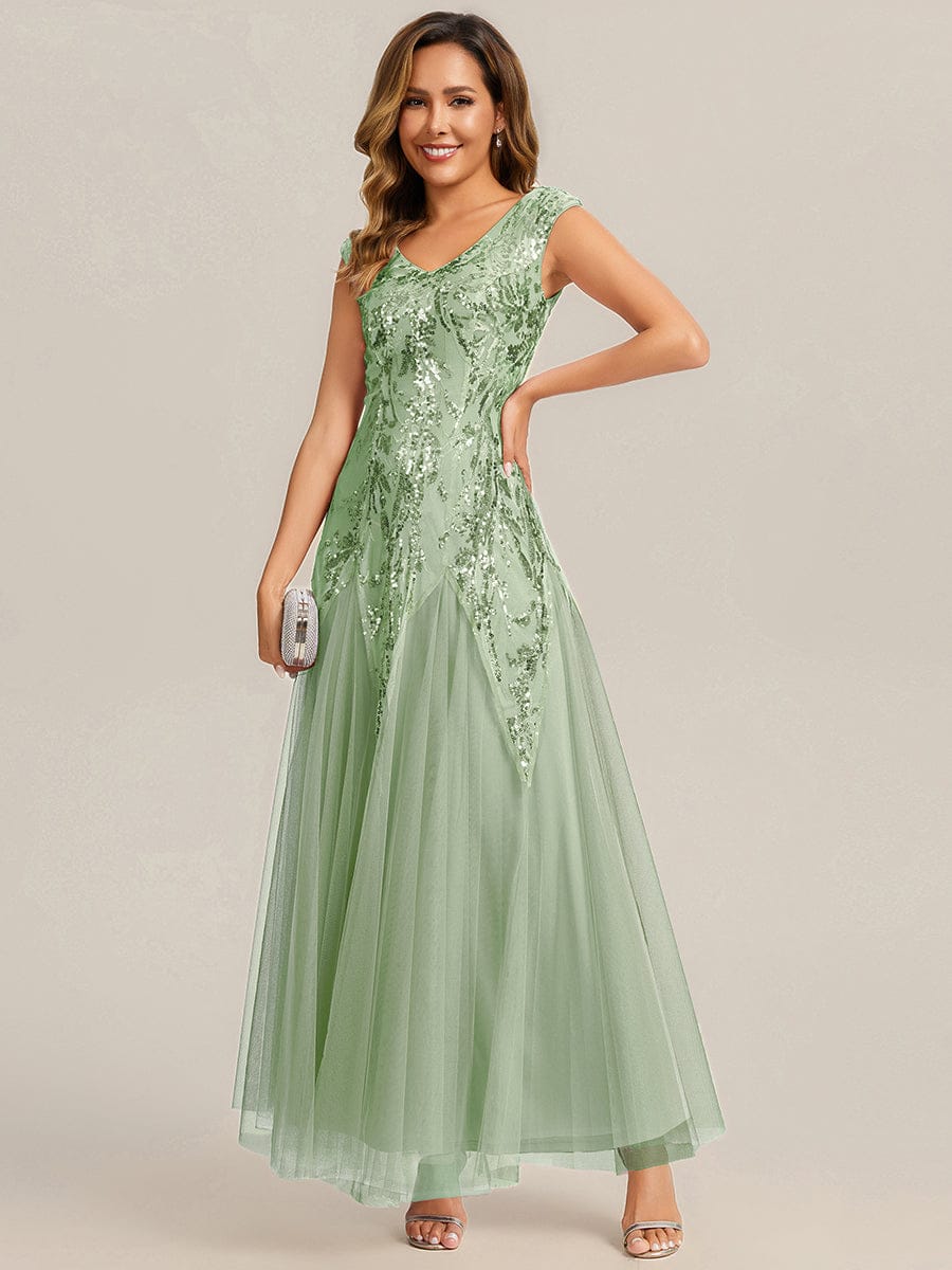 Embroidered Sequin Cap Sleeve Dress #color_Mint Green