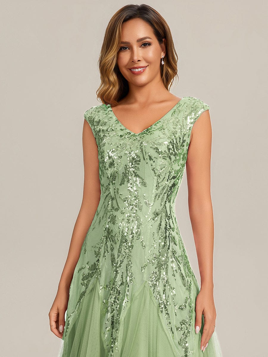 Embroidered Sequin Cap Sleeve Dress #color_Mint Green