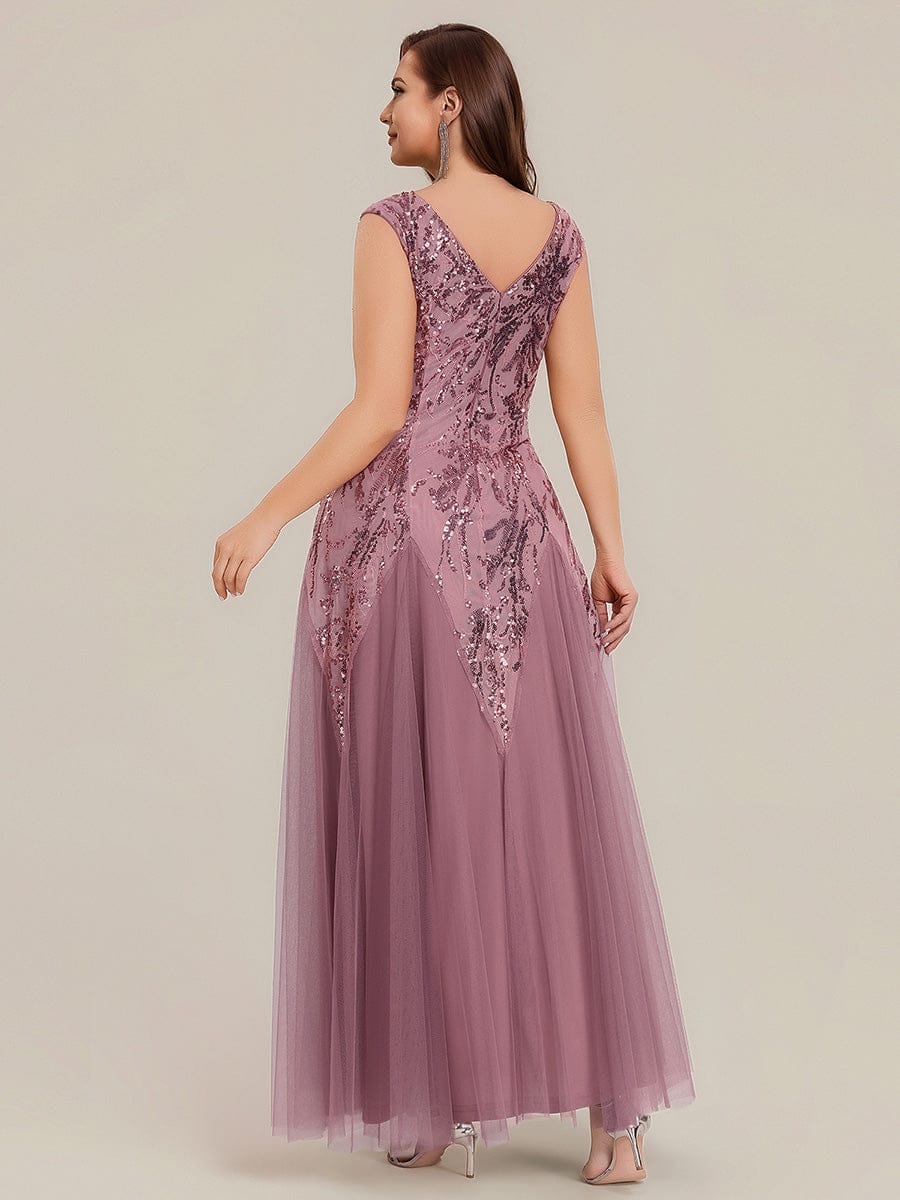 Embroidered Sequin Cap Sleeve Dress #color_Purple Orchid