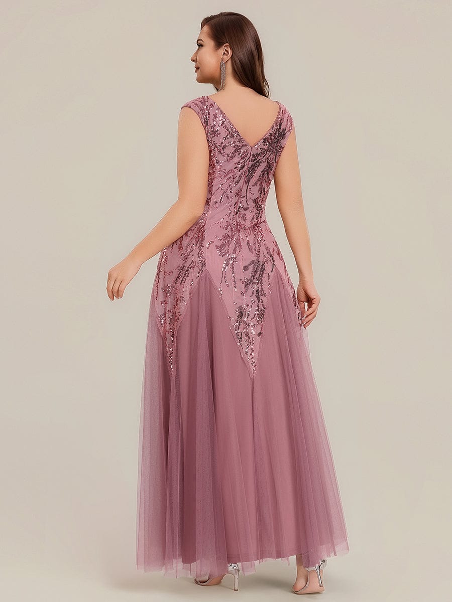Embroidered Sequin Cap Sleeve Dress #color_Purple Orchid
