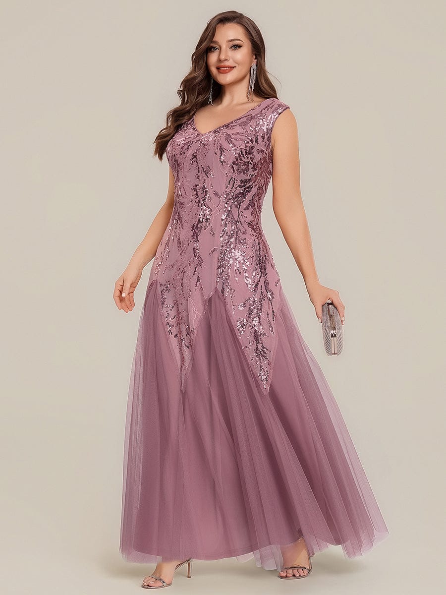 Embroidered Sequin Cap Sleeve Dress #color_Purple Orchid