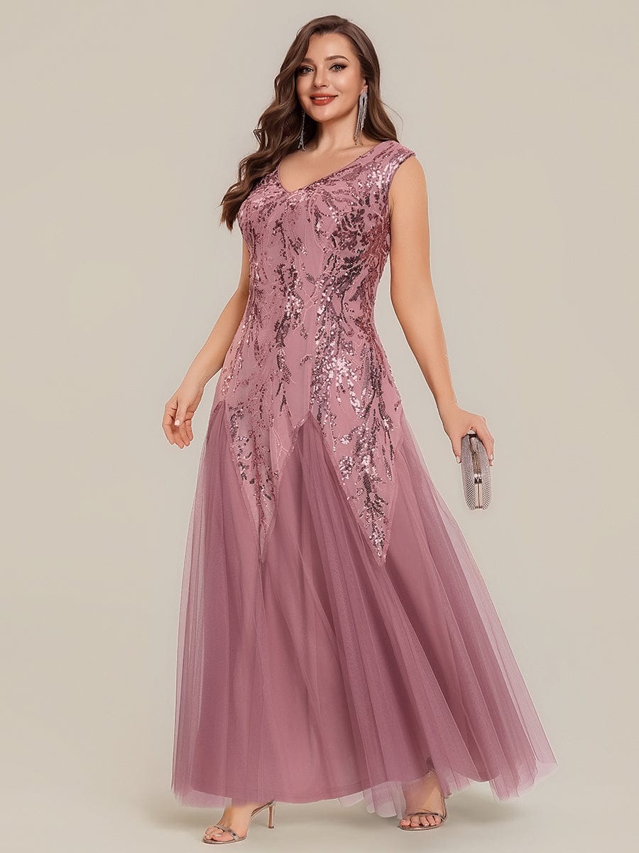 Embroidered Sequin Cap Sleeve Dress #color_Purple Orchid