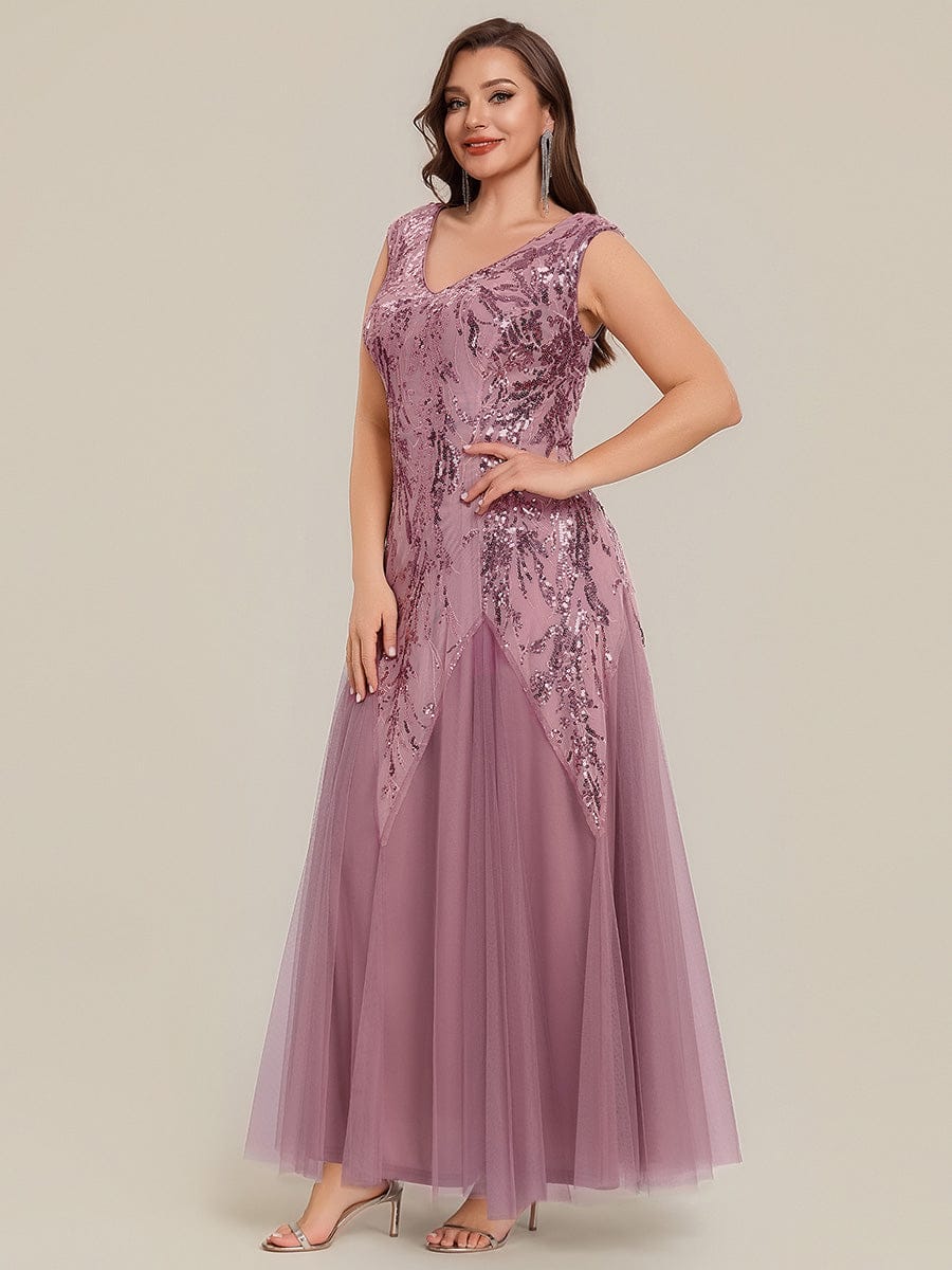 Embroidered Sequin Cap Sleeve Dress #color_Purple Orchid