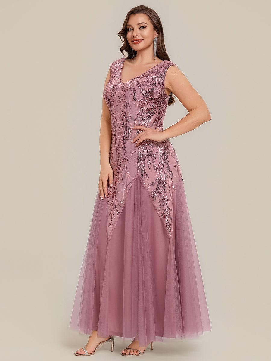 Embroidered Sequin Cap Sleeve Dress #color_Purple Orchid