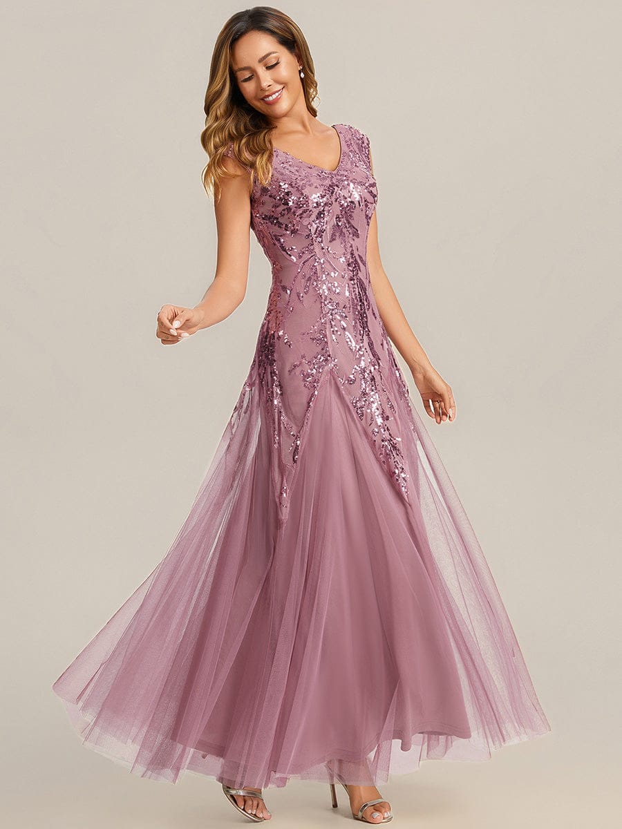 Embroidered Sequin Cap Sleeve Dress #color_Purple Orchid