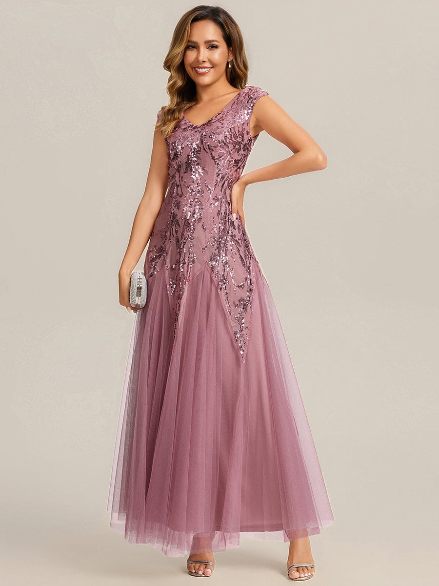 Embroidered Sequin Cap Sleeve Dress #color_Purple Orchid