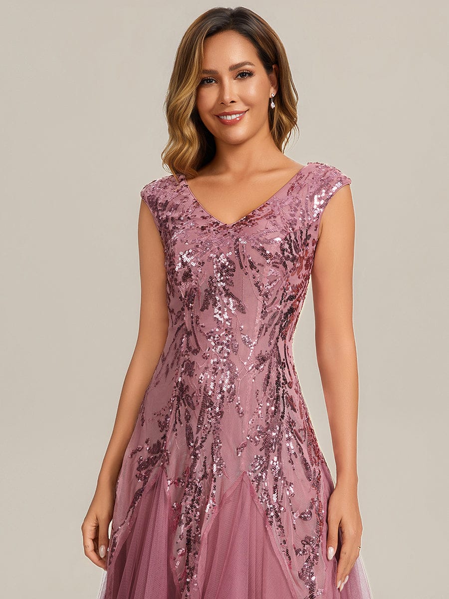 Embroidered Sequin Cap Sleeve Dress #color_Purple Orchid