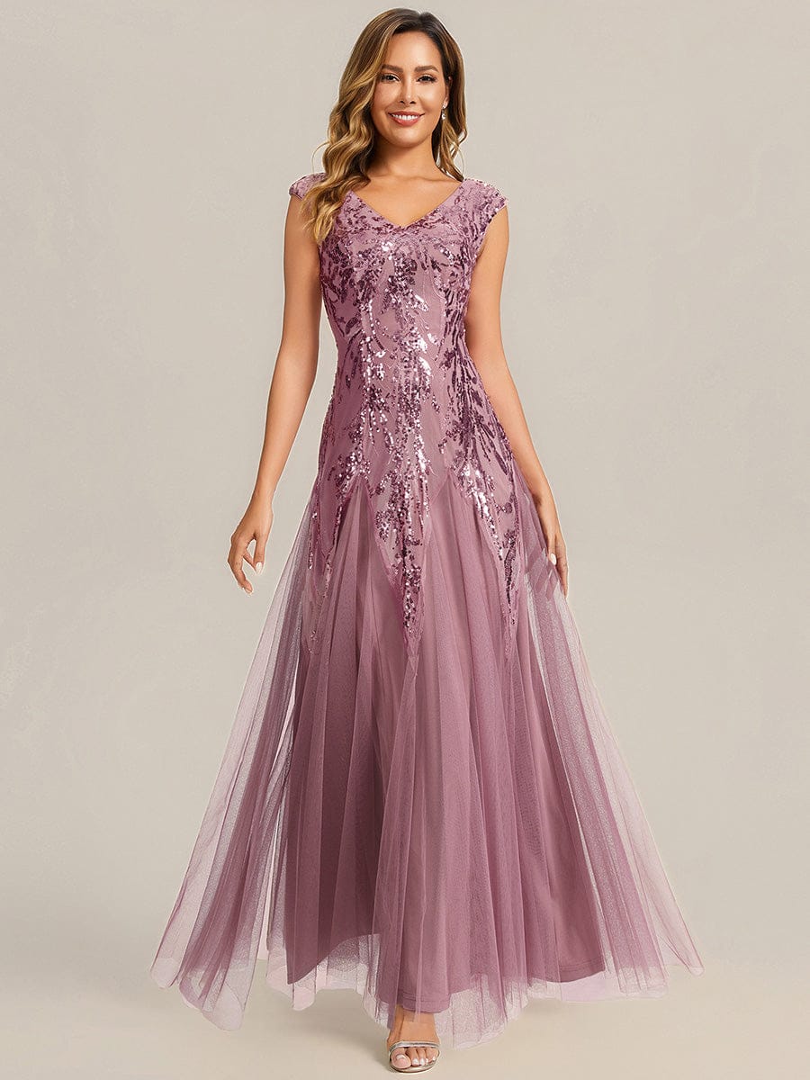 Embroidered Sequin Cap Sleeve Dress #color_Purple Orchid
