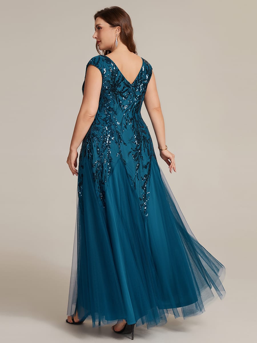 Embroidered Sequin Cap Sleeve Dress #color_Teal