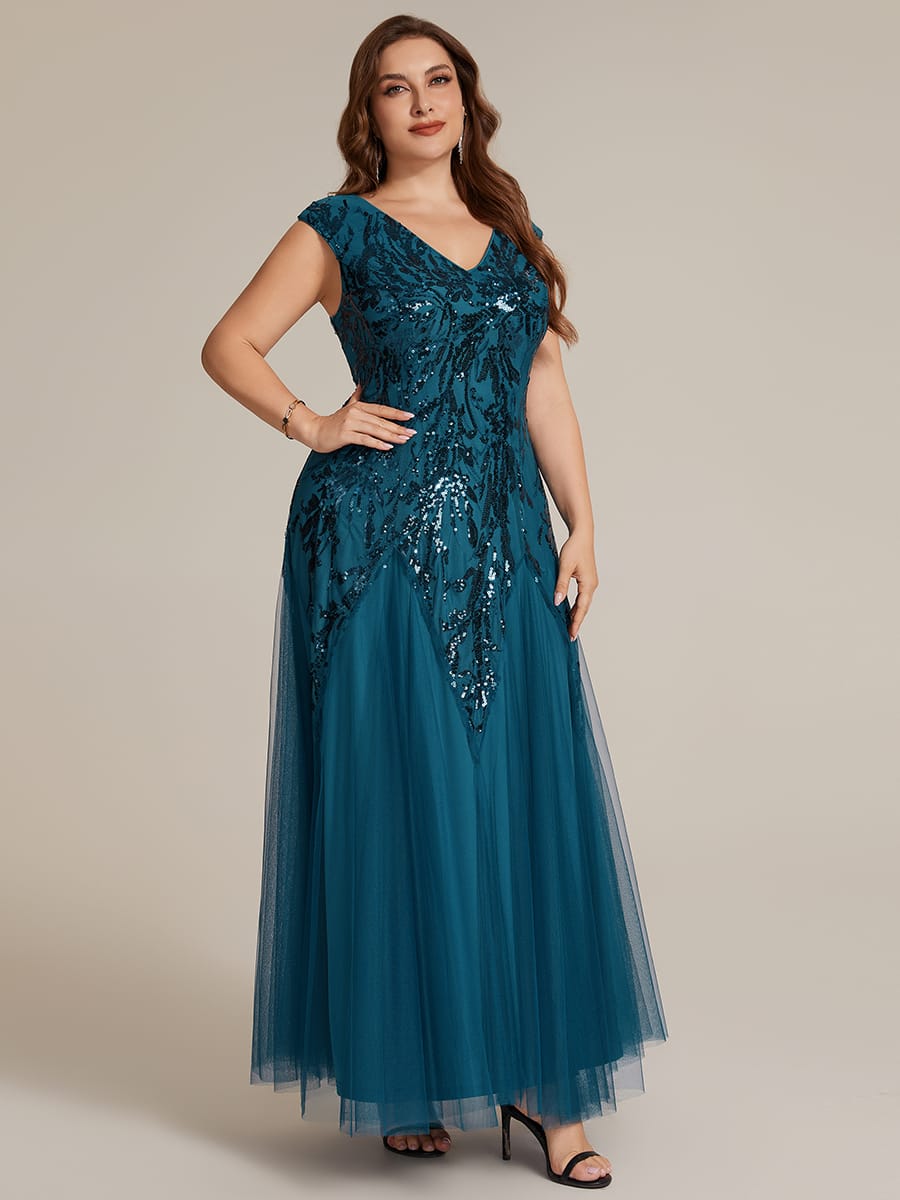 Embroidered Sequin Cap Sleeve Dress #color_Teal