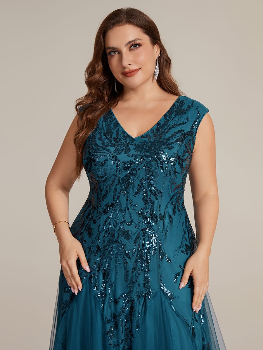 Embroidered Sequin Cap Sleeve Dress #color_Teal