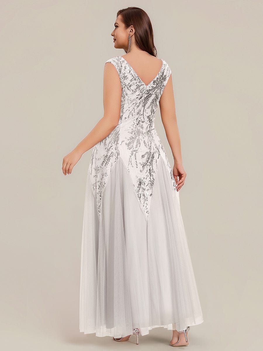 Embroidered Sequin Cap Sleeve Dress #color_White