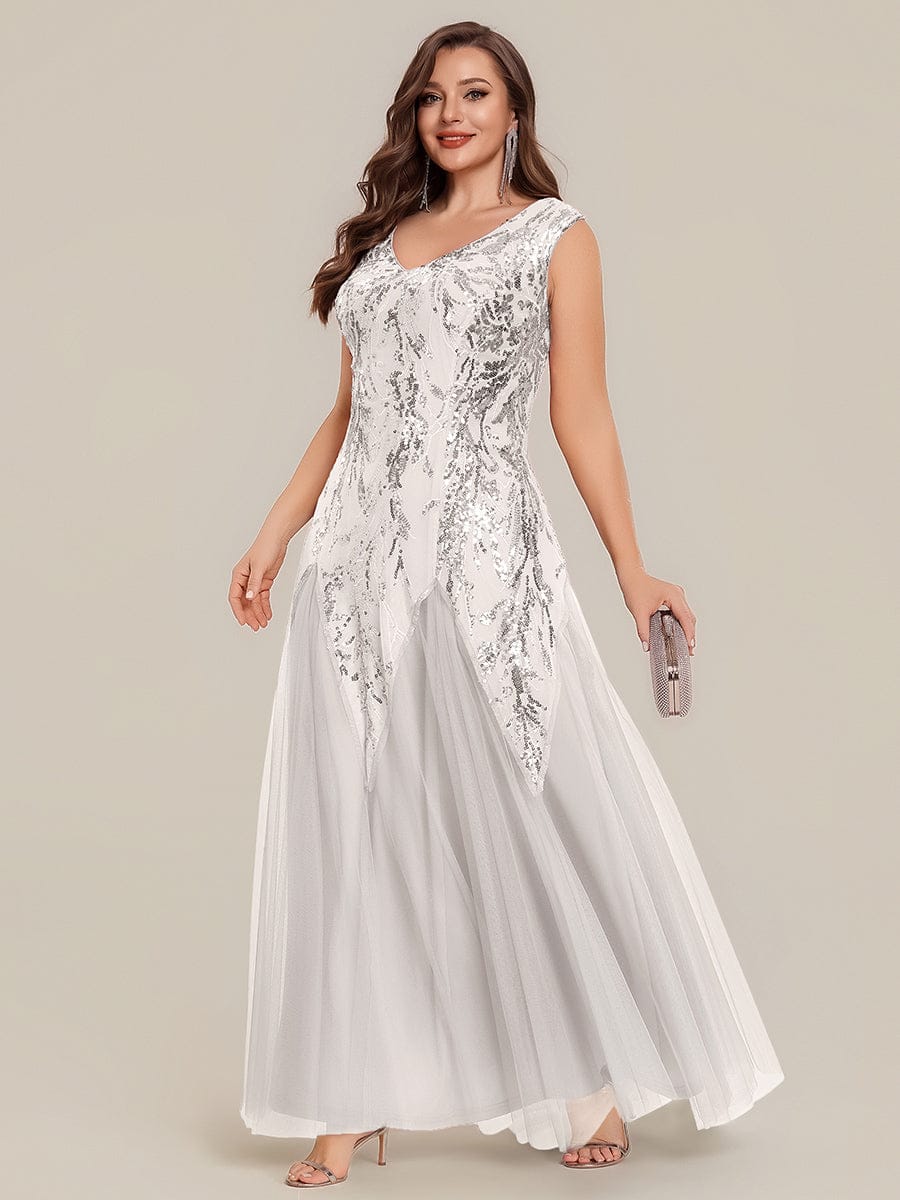 Embroidered Sequin Cap Sleeve Dress #color_White